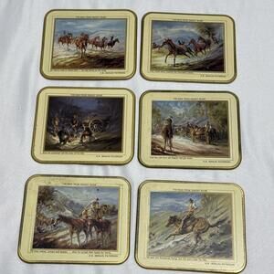 Jason Coasters Man from Snowy River New Zealand Set of 6 Cork Bottom Preowned